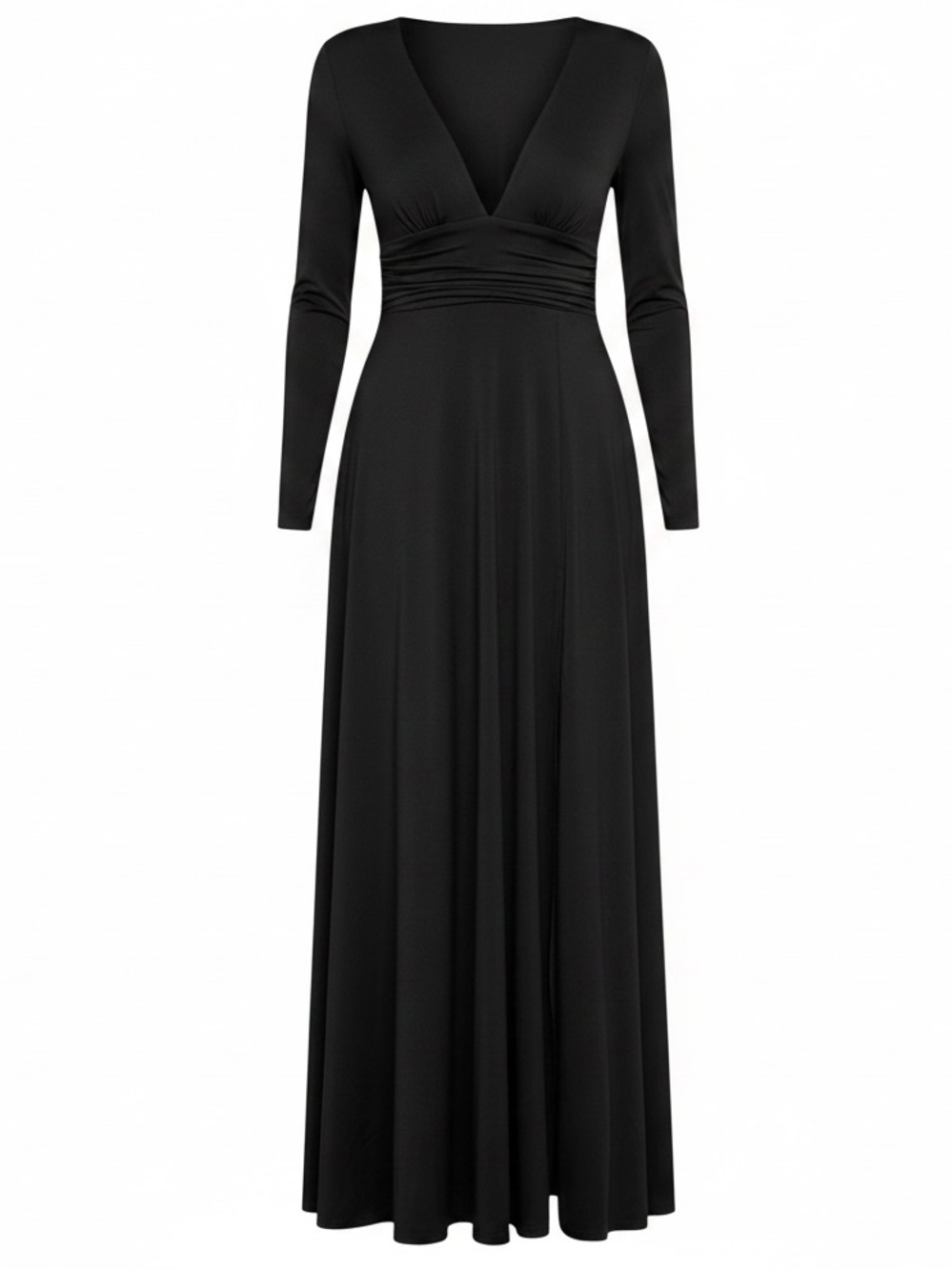 Baltic Born‎ Arianna Maxi Dress Black Long Sleeve V-Neck Slit Size Large